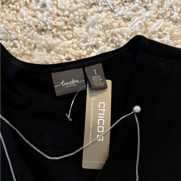 Travelers by Chico's Black 3/4 Sleeve Blouse with Necklace Attached Size 1 - Picture 3 of 6